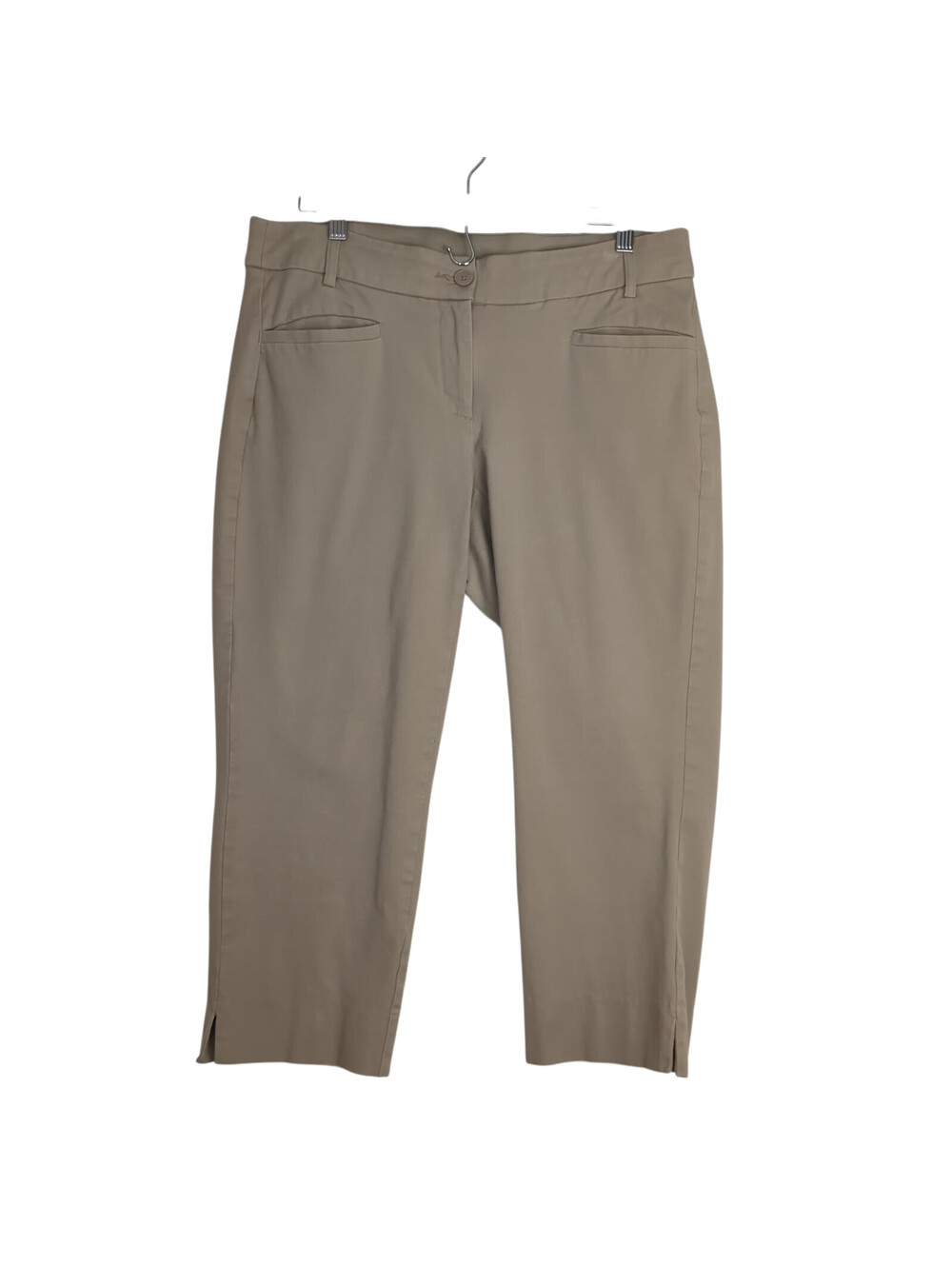 Lane Bryant khaki cropped pants Size 14 straight-leg fit front split-hem detail.